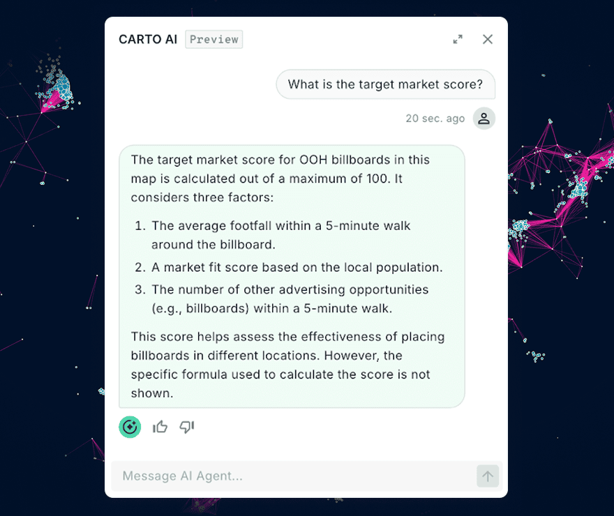 conversation with AI agent, AI identifying best target market scores