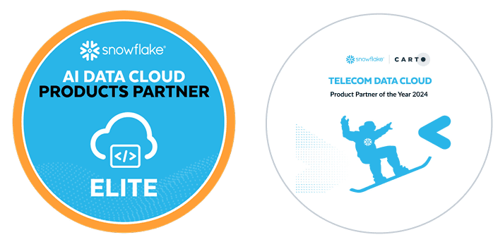AI Data Cloud Products Partner Elite Snowflake Badge and Telecom Data Cloud Product Partner of the Year 2024 badge