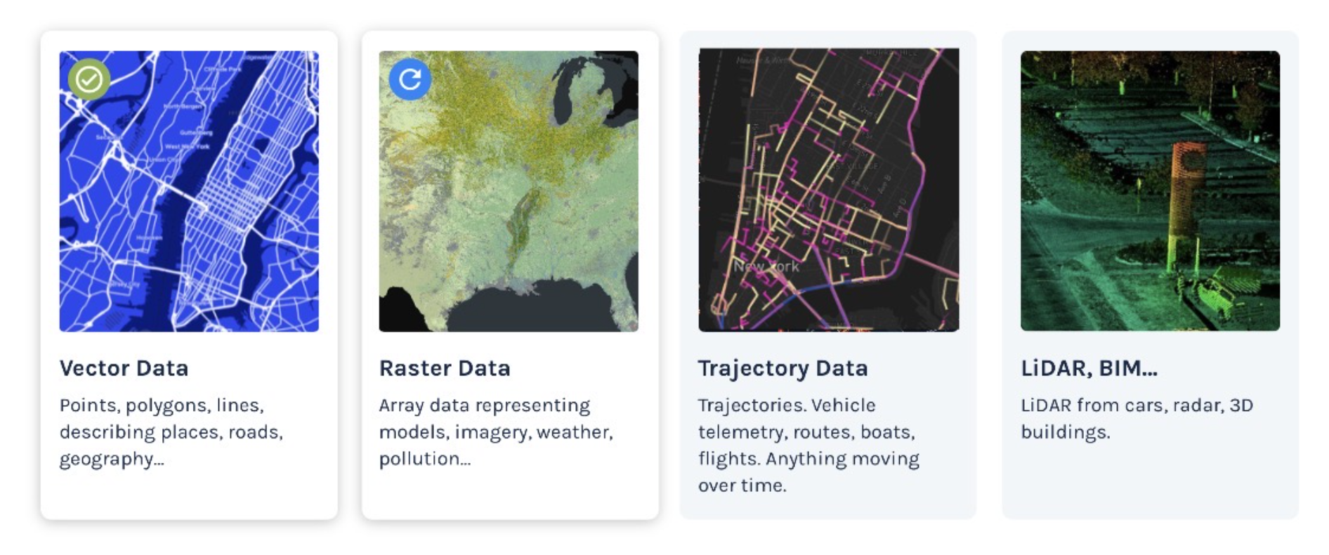 A diagram showing different geospatial data types